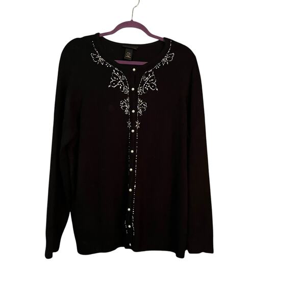 Lane Bryant Womans Cardigan Sweater 14/16 Pearl Buttons Beaded Trim Office - Picture 1 of 7